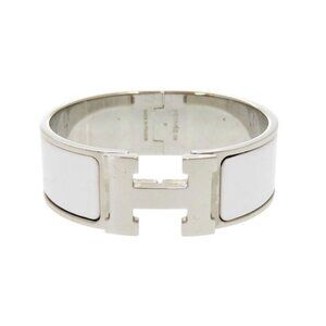 Hermes H Motif Clic Clac GM Bu Metal White Silver Stamped P Bracelet